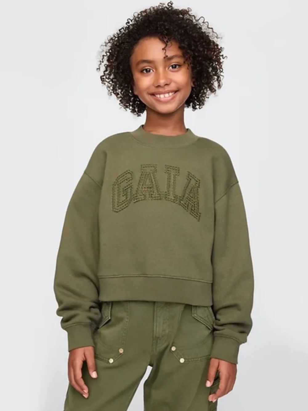 NWT Gap×Cult Gaia $55 Kids VintageSoft Logo Sweatshirt, Olive, Sz L(10), M(8)